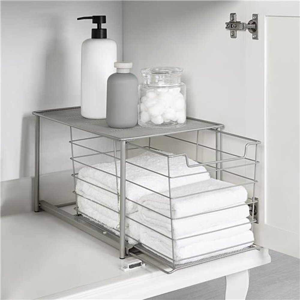 Large Stackable Slide-Out Drawer Organizer, Satin Nickel, 15" x 10 "